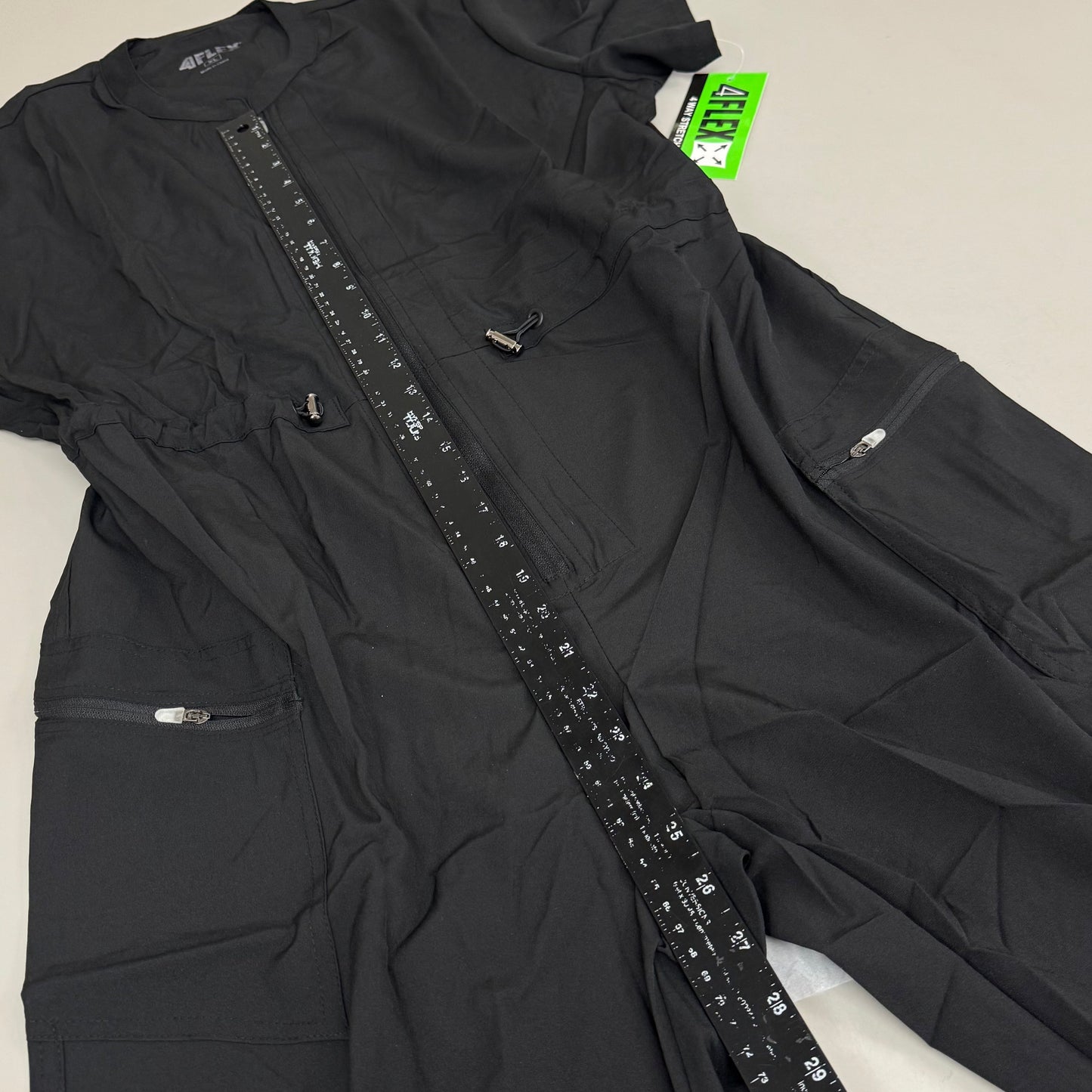 GREEN TOWN 4 Flex Scrubs Jumpsuit Cinch In Waist Women's Sz XL Black GFX-023AST