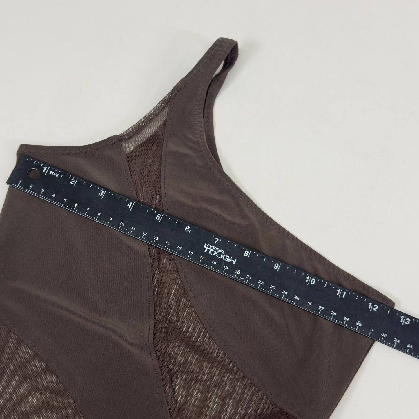 NORMA KAMALI One Shoulder Snake Mesh Catsuit Footsie Women's Sz XS/34 Chocolate