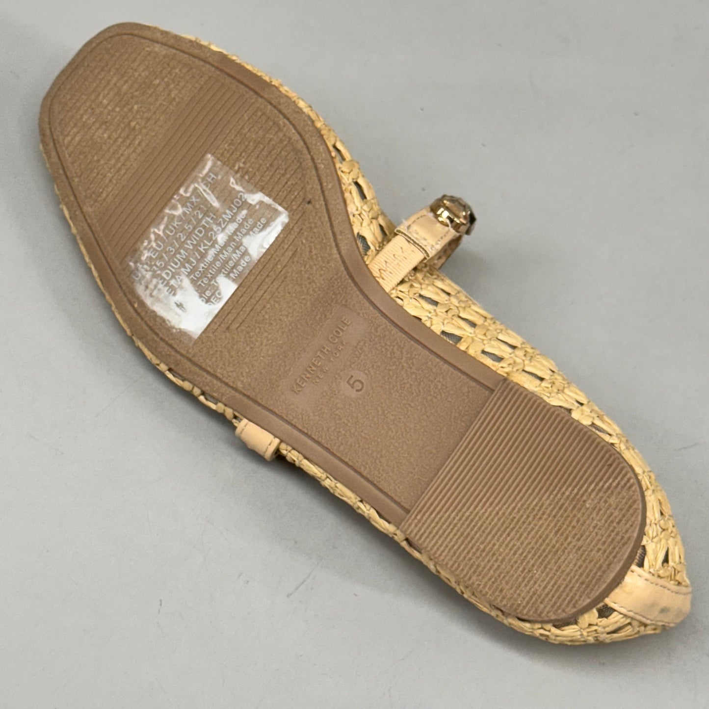 KENNETH COLE New York Zeta Raffia Jewel Jane Flat Women's Sz 5 Tan KL25ZMJ01