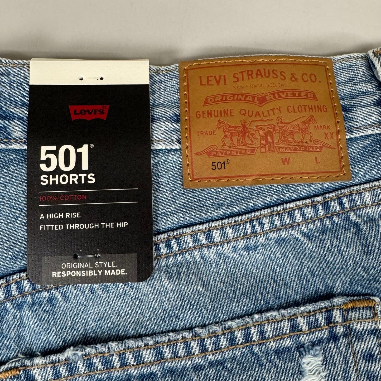 LEVIS 501 Original Fit High Rise Shorts Women's Sz 33 Vague Finish Medium Wash