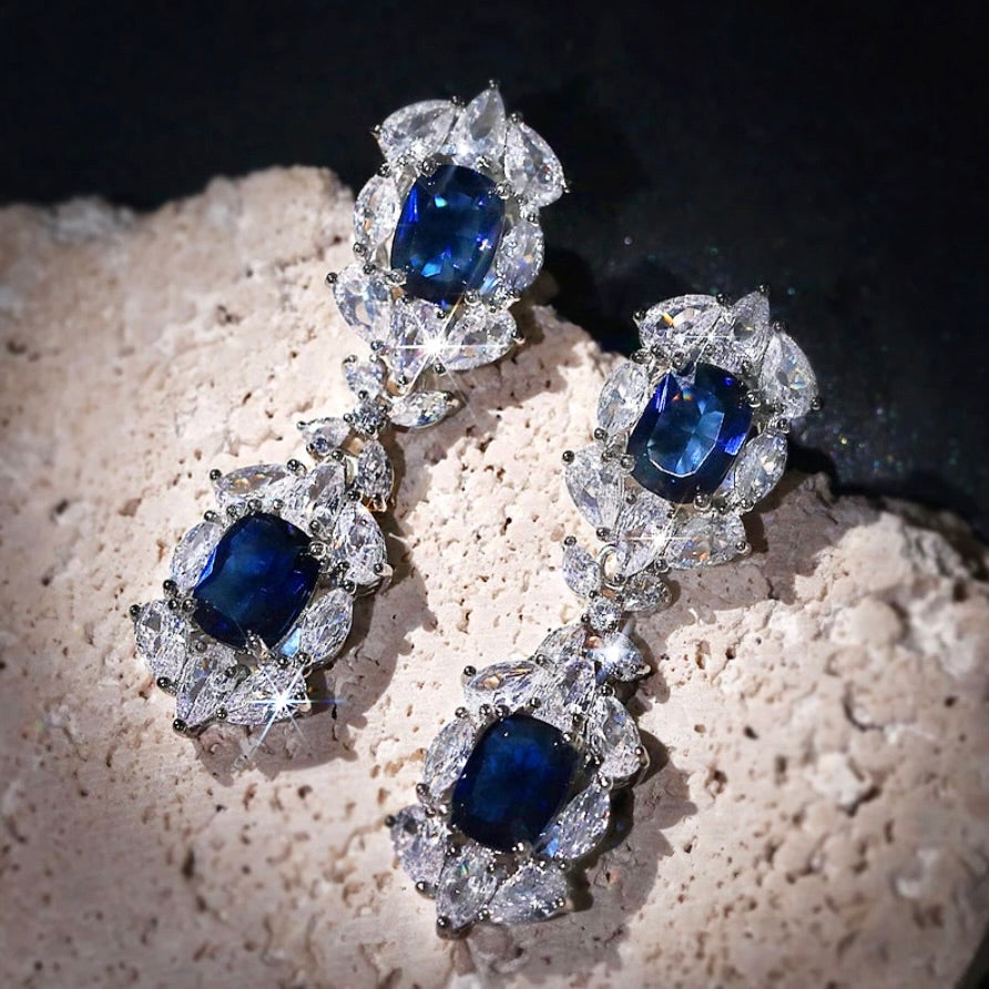 Lillia - Blue Cubic Zirconia Bridal Earrings