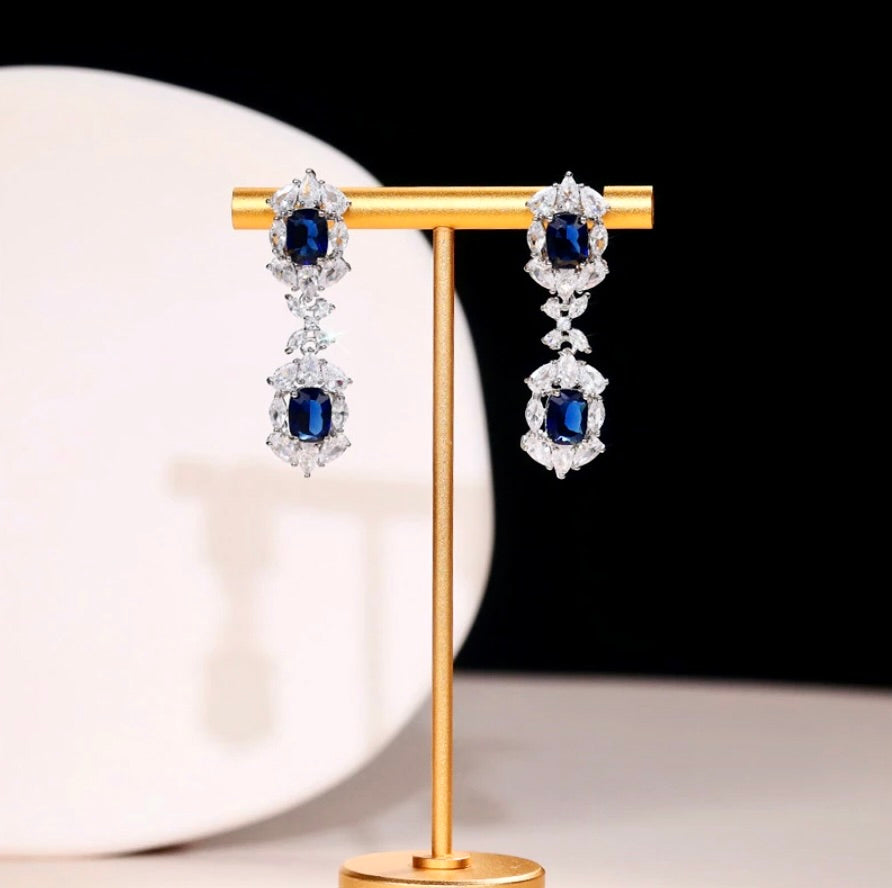 Lillia - Blue Cubic Zirconia Bridal Earrings