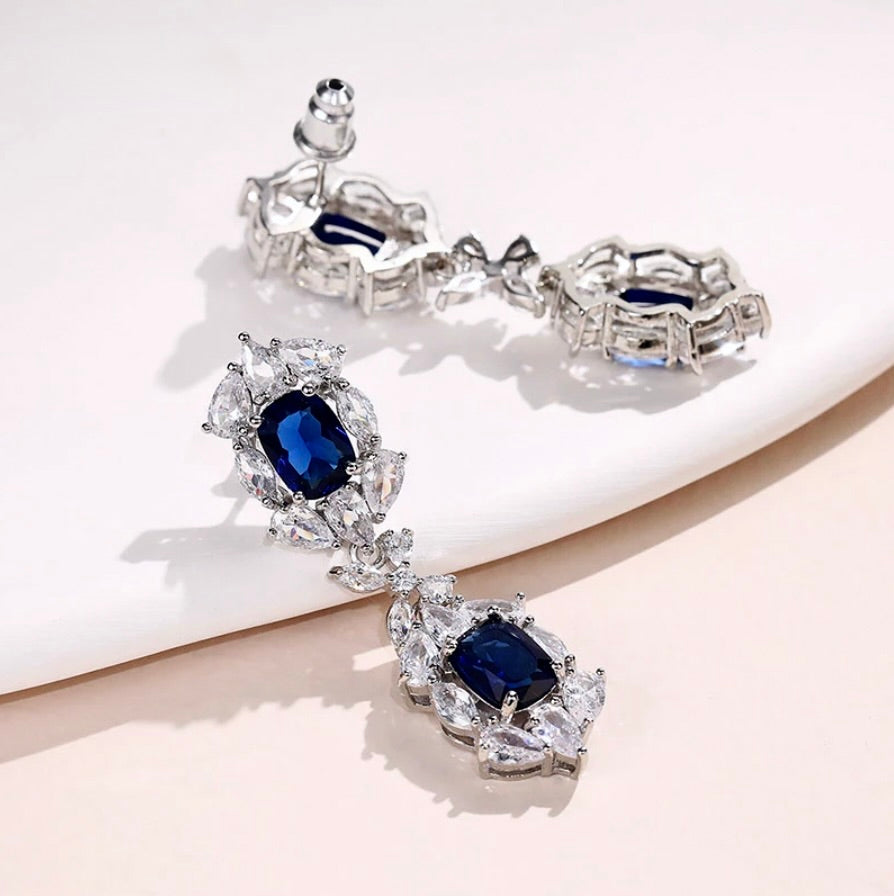 Lillia - Blue Cubic Zirconia Bridal Earrings