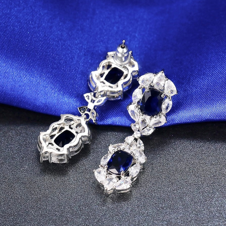 Lillia - Blue Cubic Zirconia Bridal Earrings