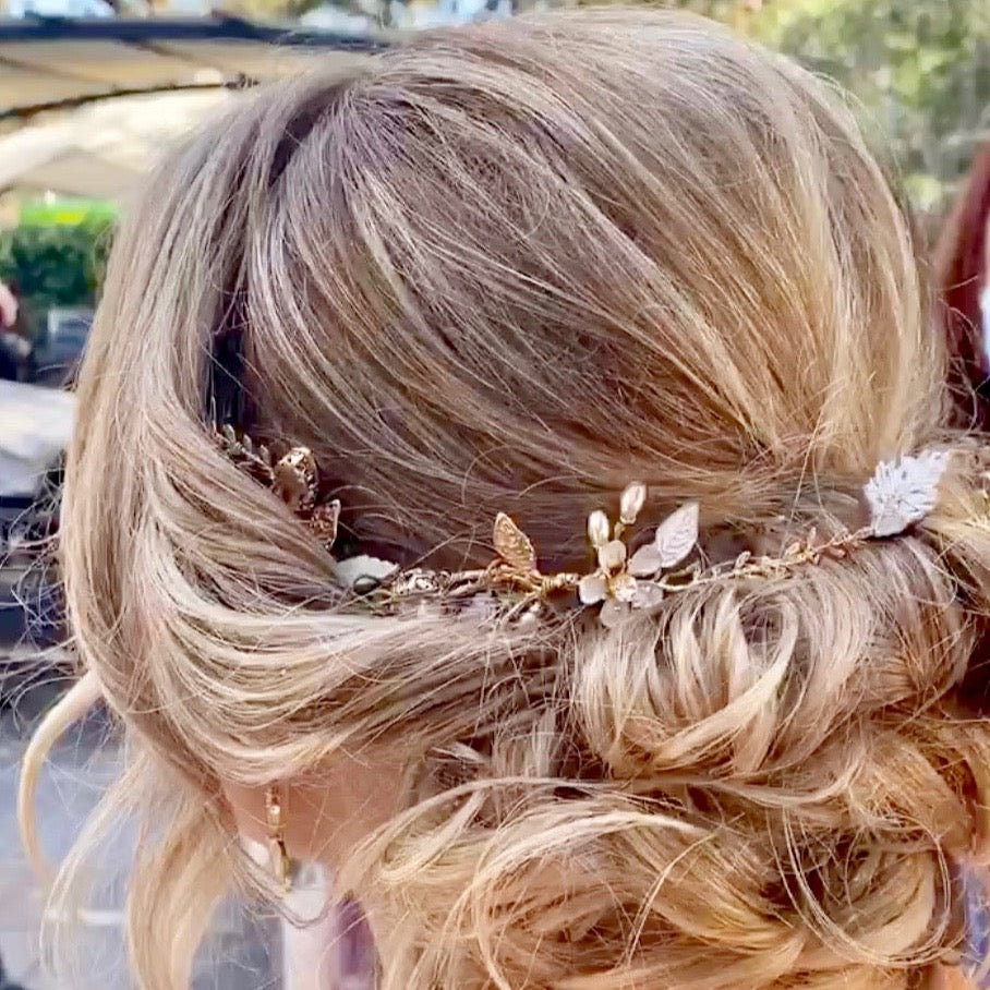 Genevieve - Bohemian Gold Bridal Headband, Hair Comb and Hair Pins Set
