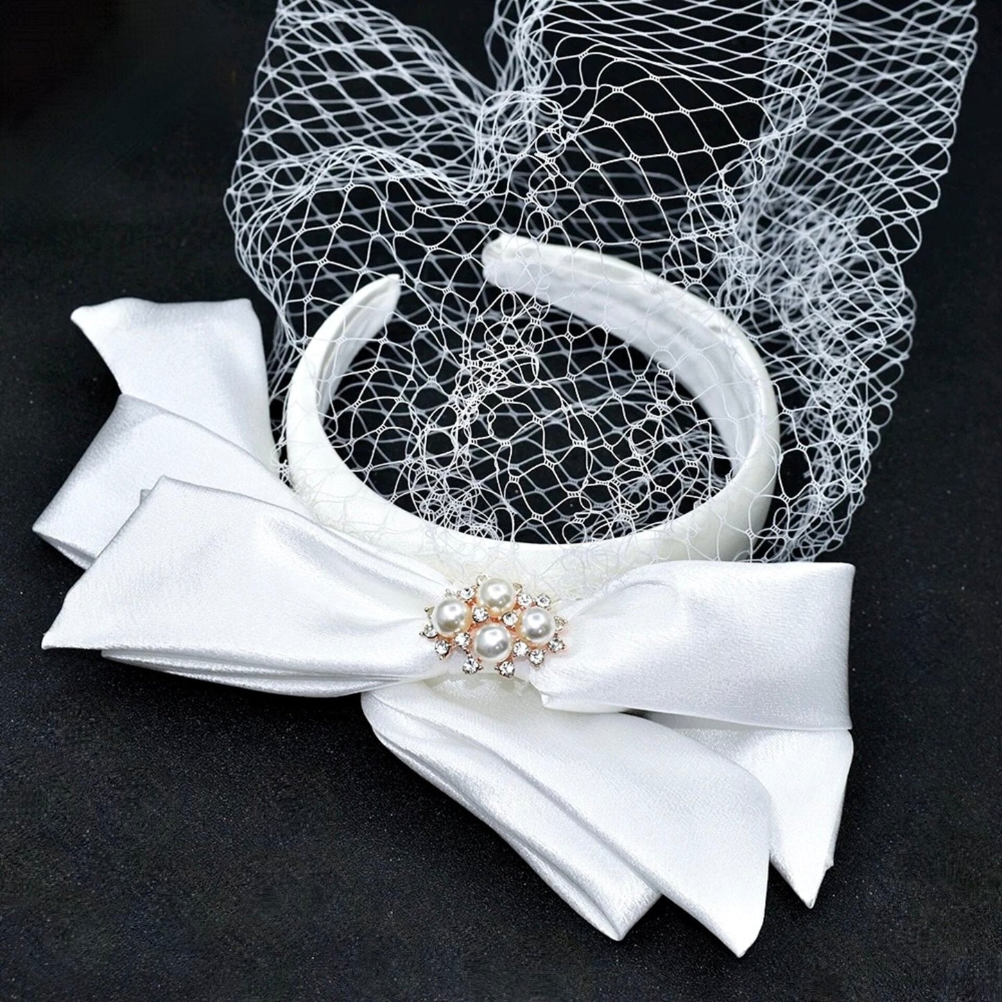 Starly - Bridal Birdcage Veil with Satin Headband and Bow