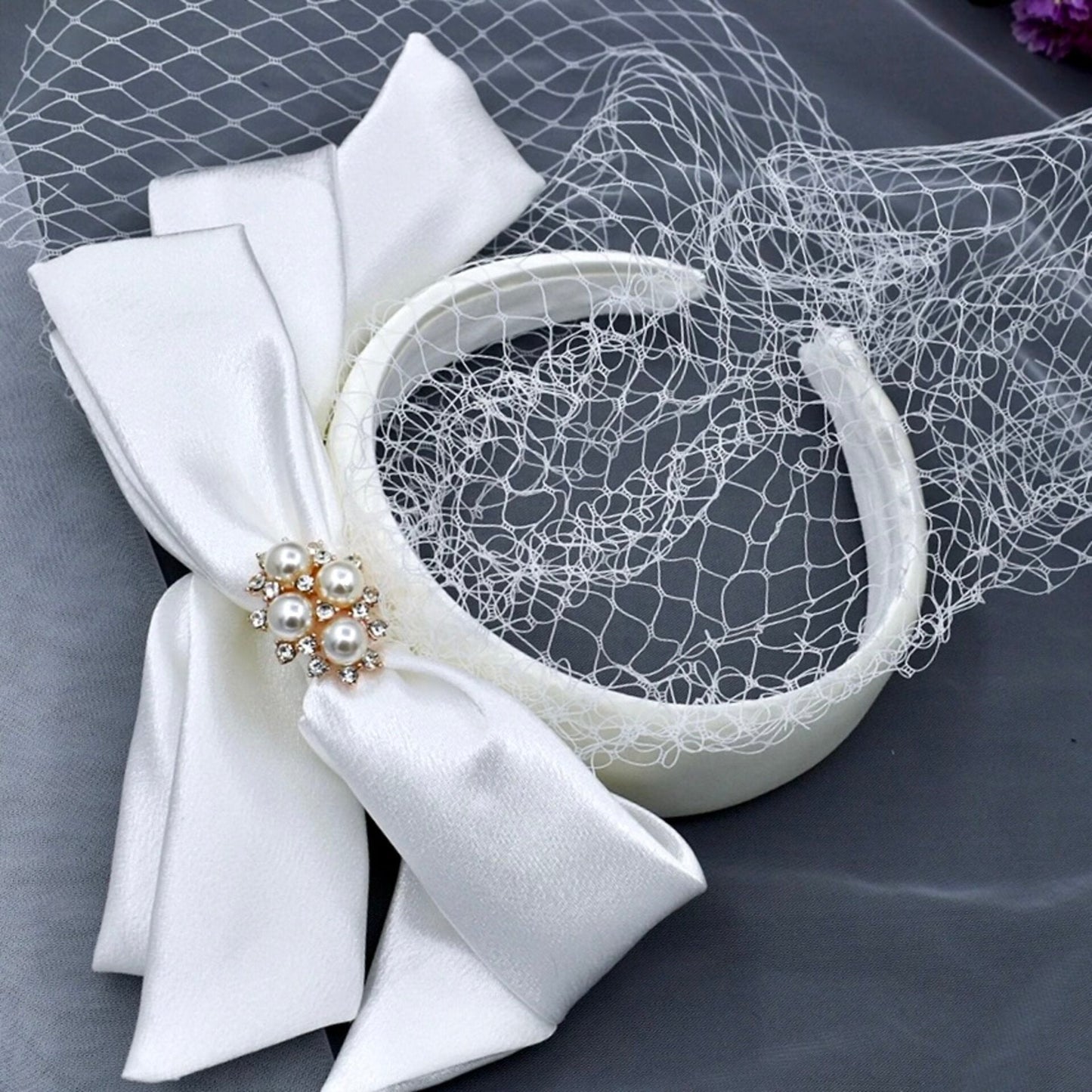 Starly - Bridal Birdcage Veil with Satin Headband and Bow