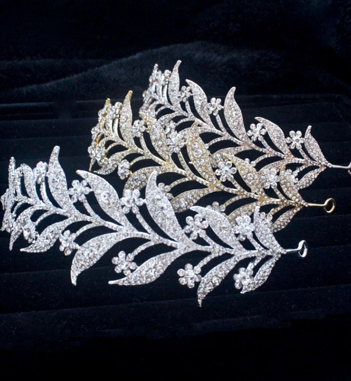 Lady Mary - Micro-Pave Crystal Bridal Half Tiara Headband - Available in Silver, Rose Gold and Yellow Gold