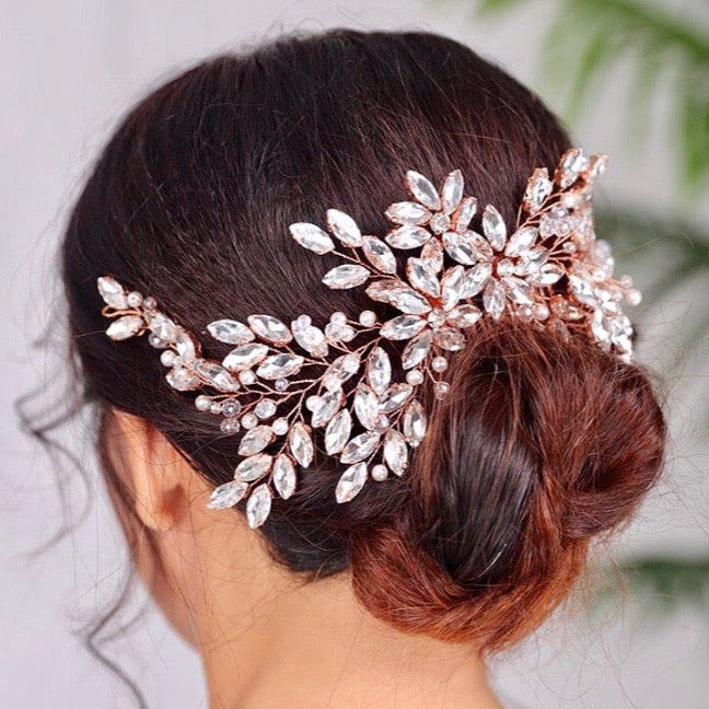 Ina - Pearl and Crystal Bridal Hair Comb - Available in Silver, Rose Gold and Yellow Gold