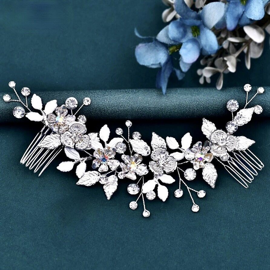 Bloom - Silver Crystal Bridal Headdress and Earrings Set