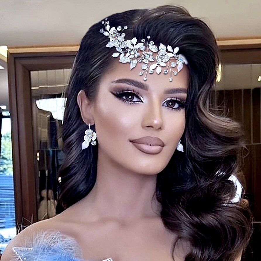 Bloom - Silver Crystal Bridal Headdress and Earrings Set