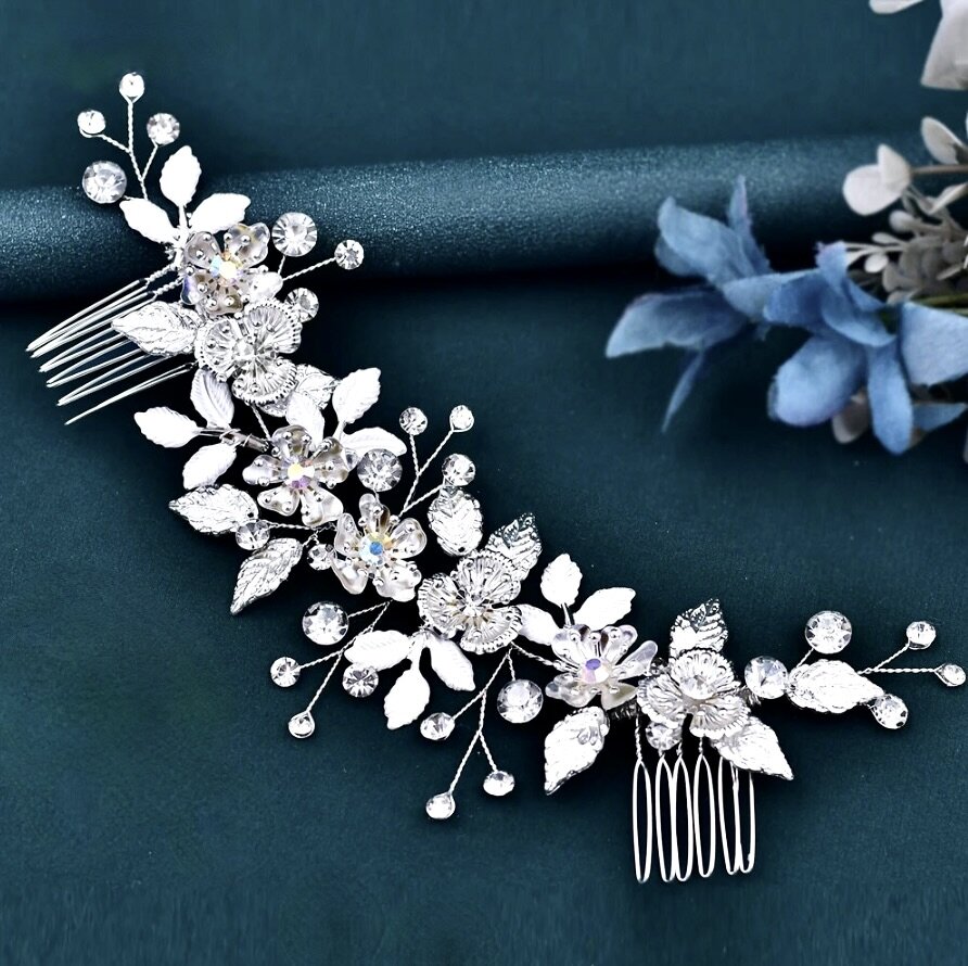 Bloom - Silver Crystal Bridal Headdress and Earrings Set