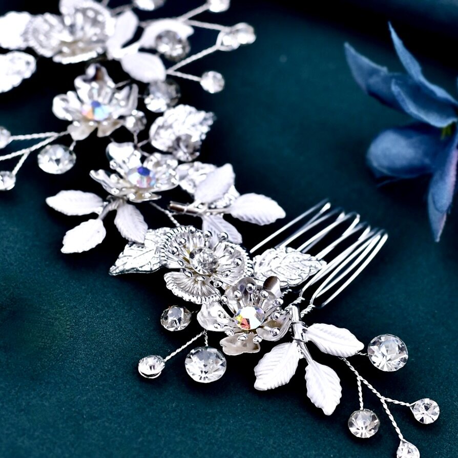 Bloom - Silver Crystal Bridal Headdress and Earrings Set