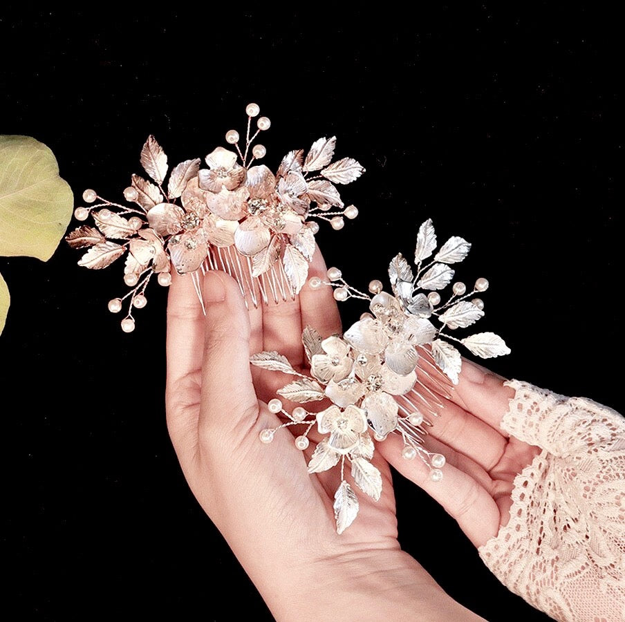 "Emery" - Pearl and Crystal Bridal Hair Comb - Available in Silver, Rose Gold and Yellow Gold