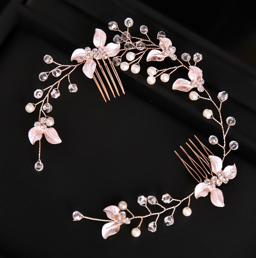 Demi - Pearl and Crystal Bridal Headband / Hair Vine - Available in Yellow Gold, Silver and Rose Gold