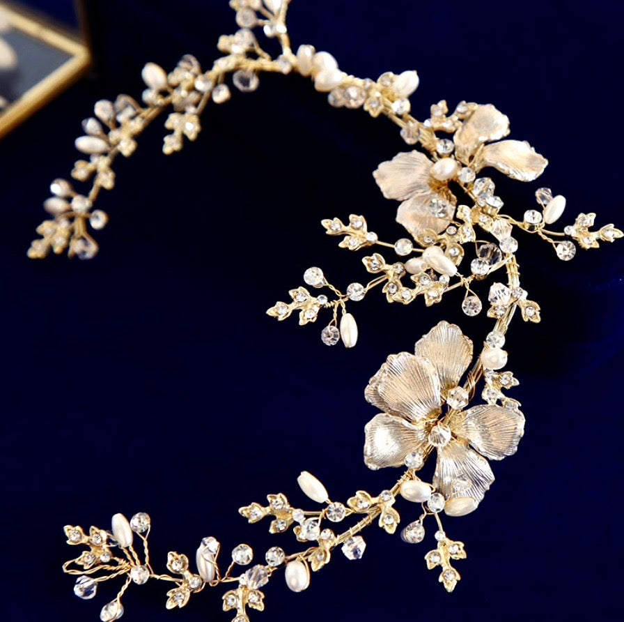 Athena - Pearl and Crystal Bridal Headband - Available in Gold and Silver
