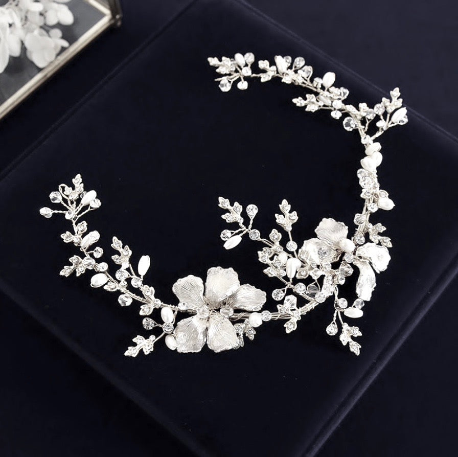 Athena - Pearl and Crystal Bridal Headband - Available in Gold and Silver