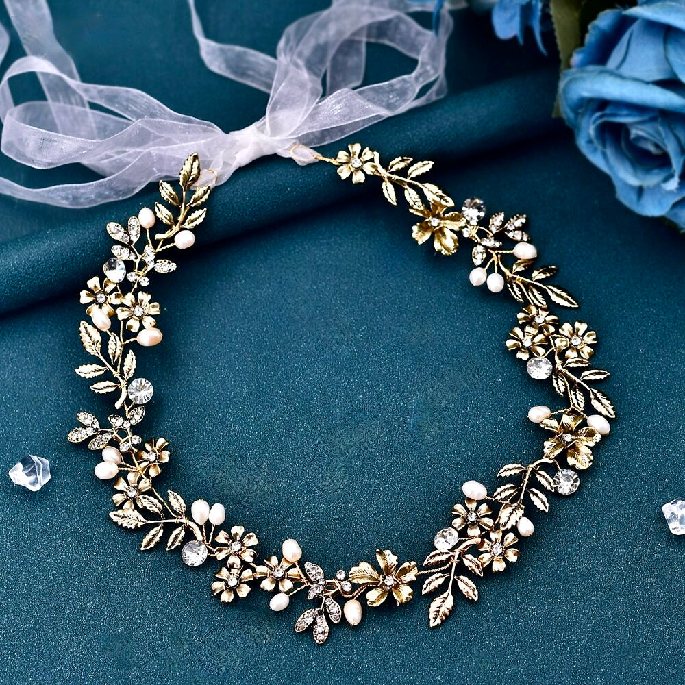 Avalon - Vintage Gold Bridal Headband and Earrings Set