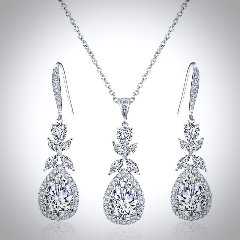 Kendra - Cubic Zirconia Bridal Backdrop Necklace Earrings Set - Available in Silver and Rose Gold