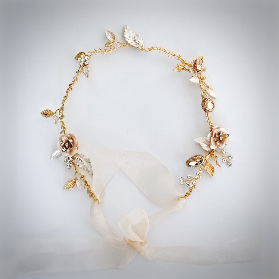 Genevieve - Bohemian Gold Bridal Headband, Hair Comb and Hair Pins Set