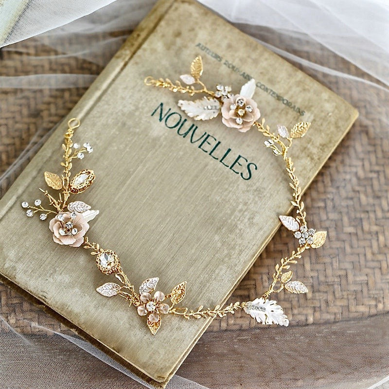 Genevieve - Bohemian Gold Bridal Headband, Hair Comb and Hair Pins Set