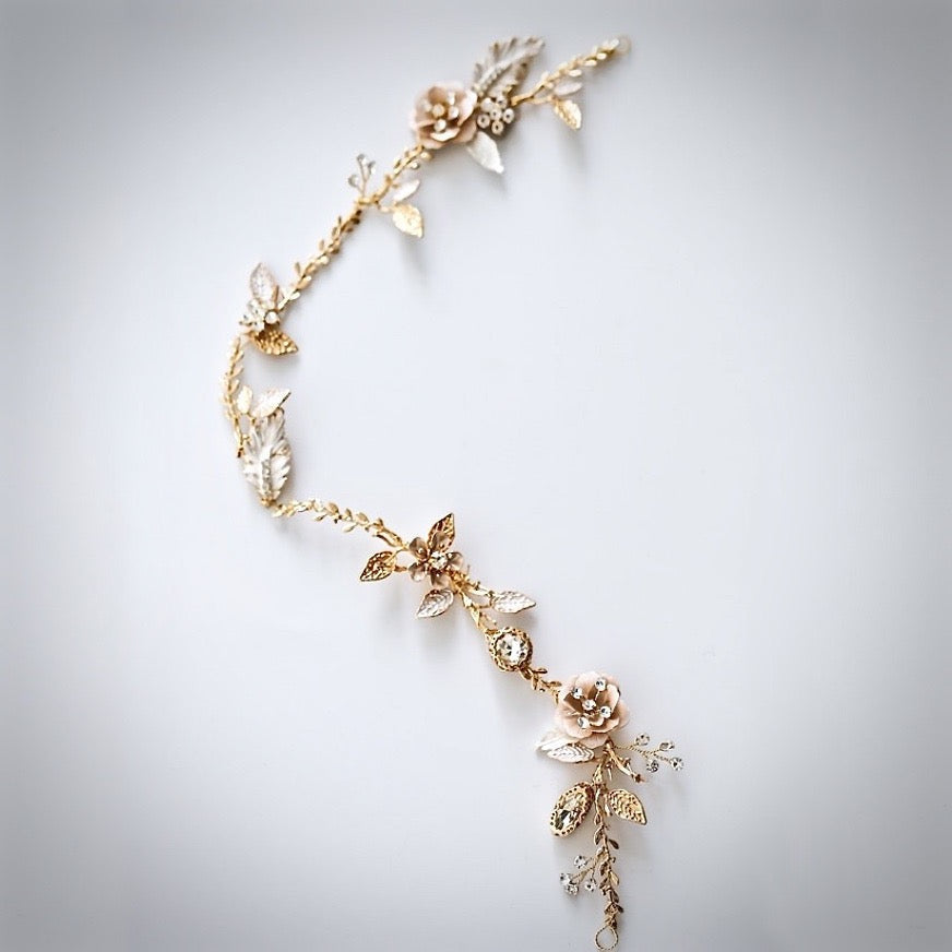 Genevieve - Bohemian Gold Bridal Headband, Hair Comb and Hair Pins Set