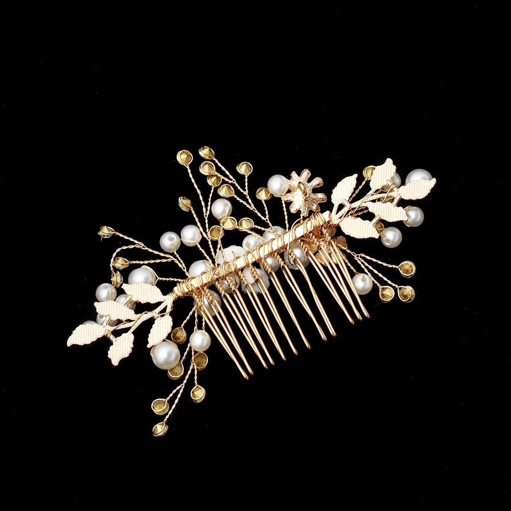 "Gia" - Gold Pearl and Crystal Bridal Hair Comb