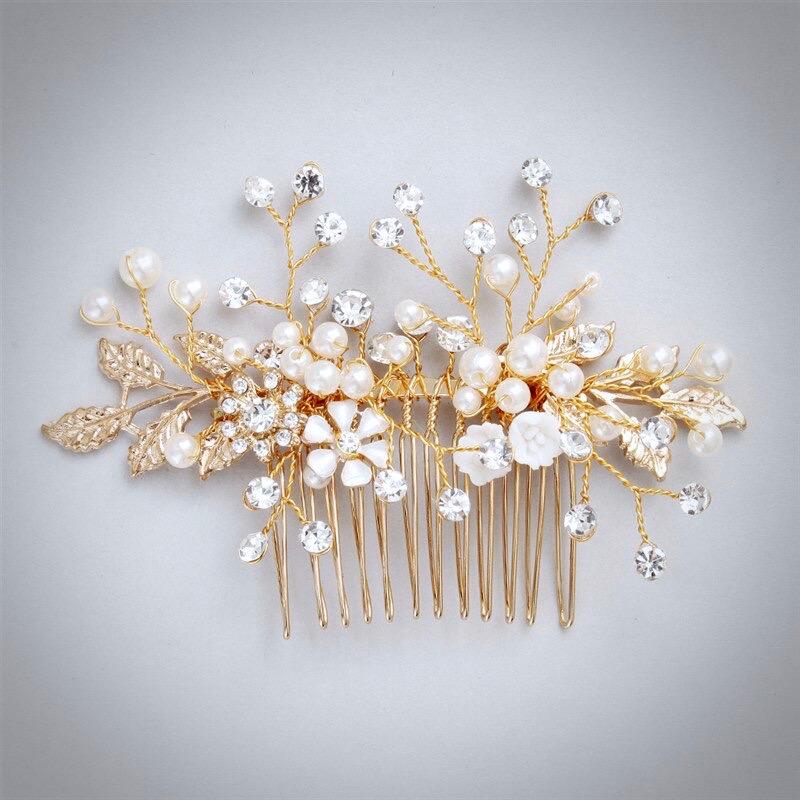 "Gia" - Gold Pearl and Crystal Bridal Hair Comb