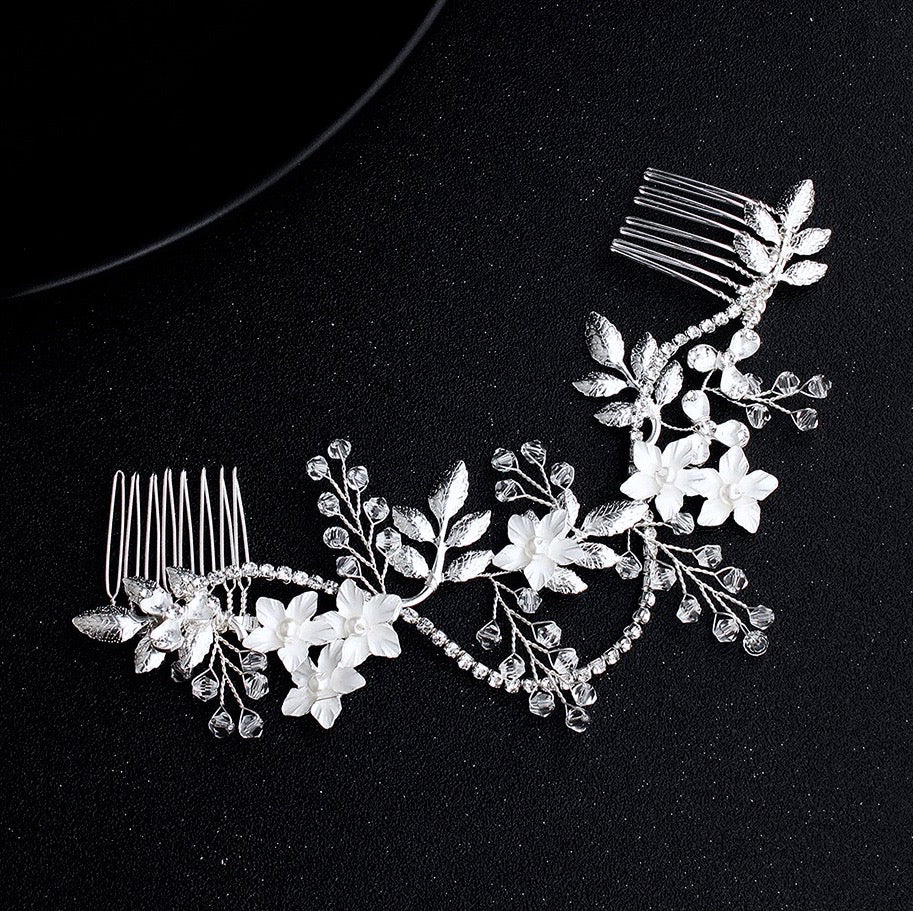 "Gianna" - Silver Pearl and Crystal Bridal Hair Vine