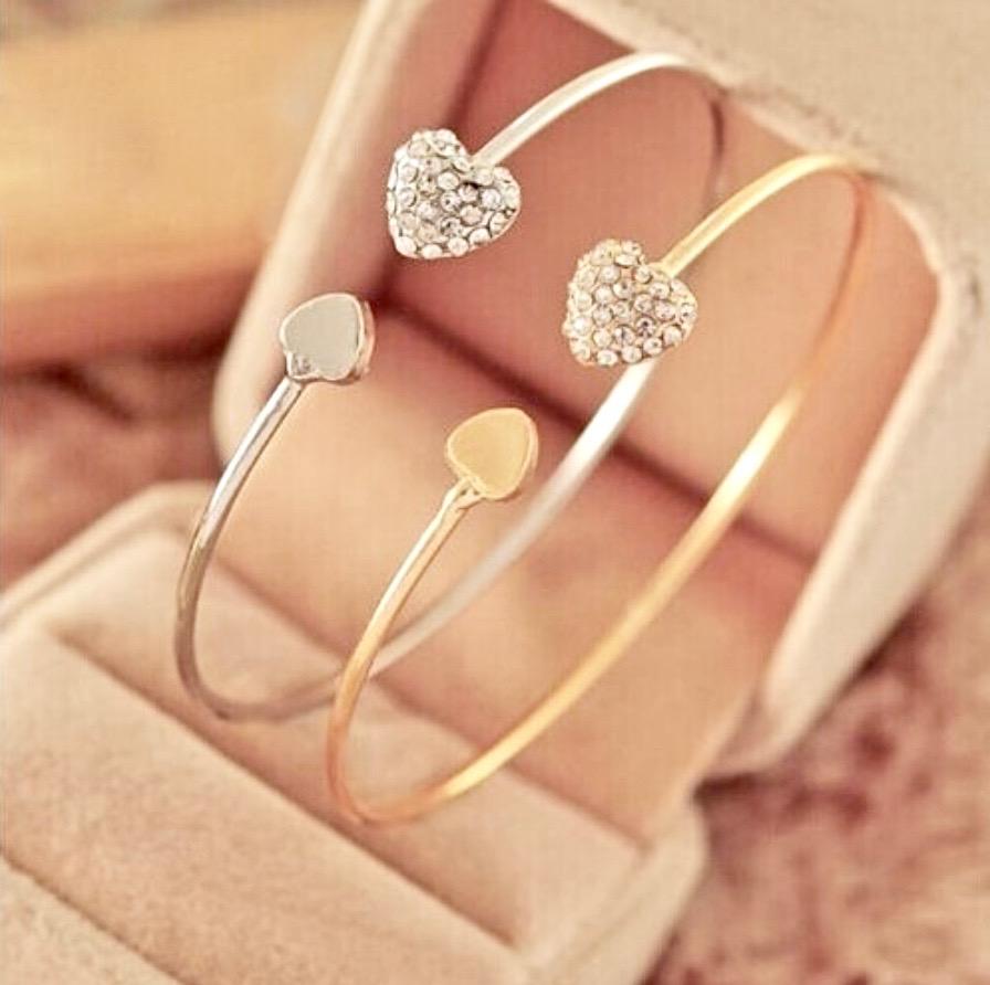 Vivian - Delicate Heart Bangle Bracelet - Available in Silver and Rose Gold
