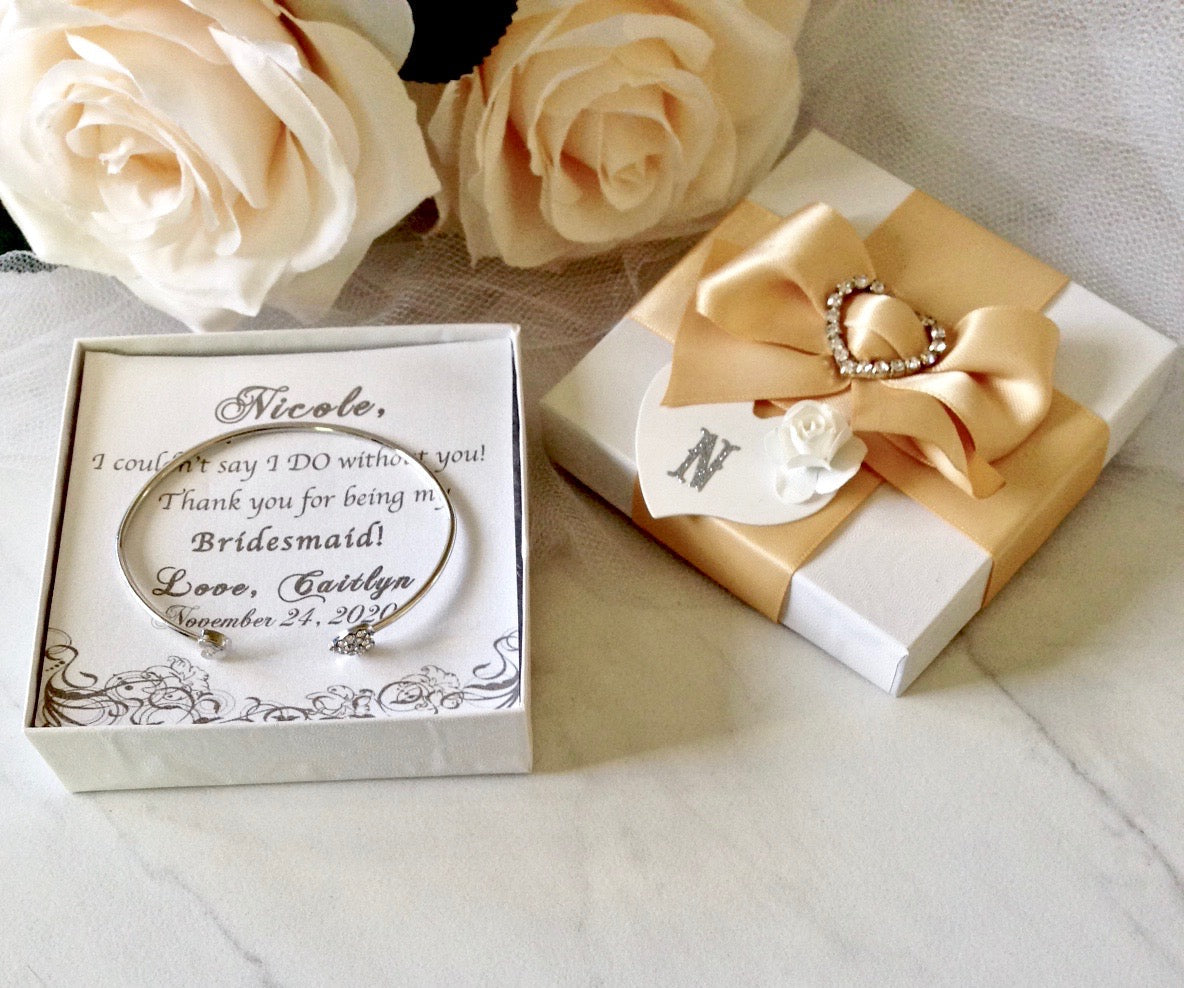 Vivian - Delicate Heart Bangle Bracelet - Available in Silver and Rose Gold