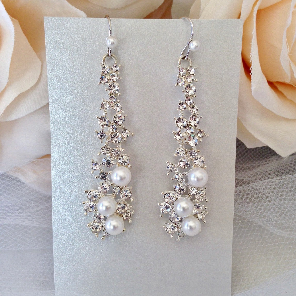 Sade - Pearl and Rhinestone Bridal Earrings