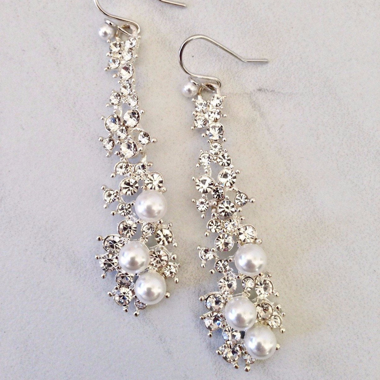 Sade - Pearl and Rhinestone Bridal Earrings