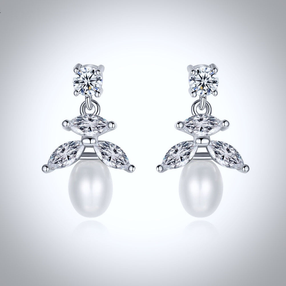 Kim - Pearl and Cubic Zirconia Bridal Earrings