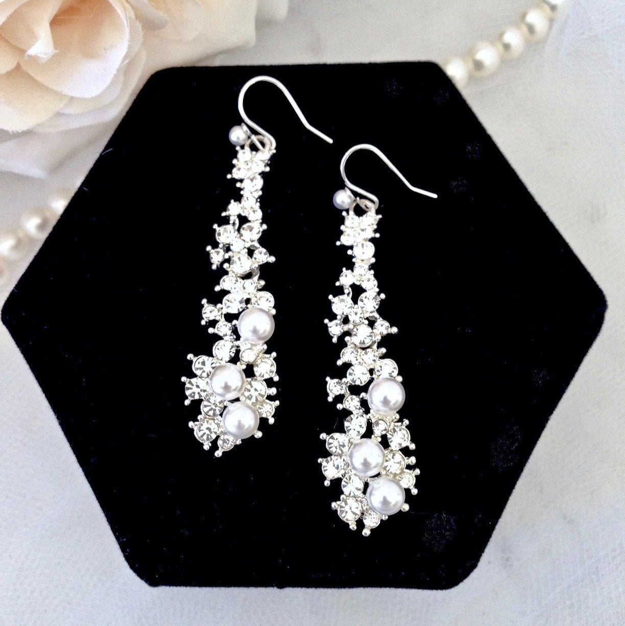 Sade - Pearl and Rhinestone Bridal Earrings
