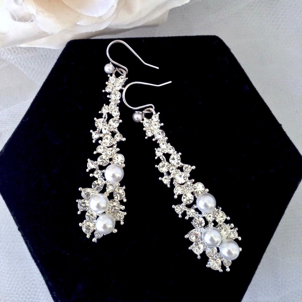 Sade - Pearl and Rhinestone Bridal Earrings