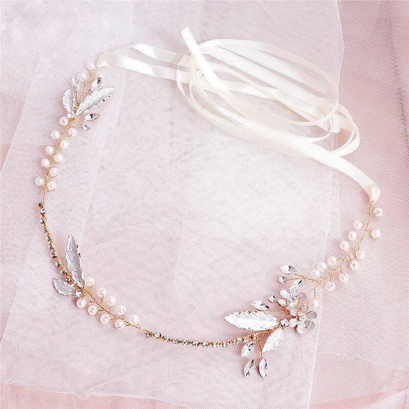"Taryn" - Gold Pearl and Crystal Bridal Headband