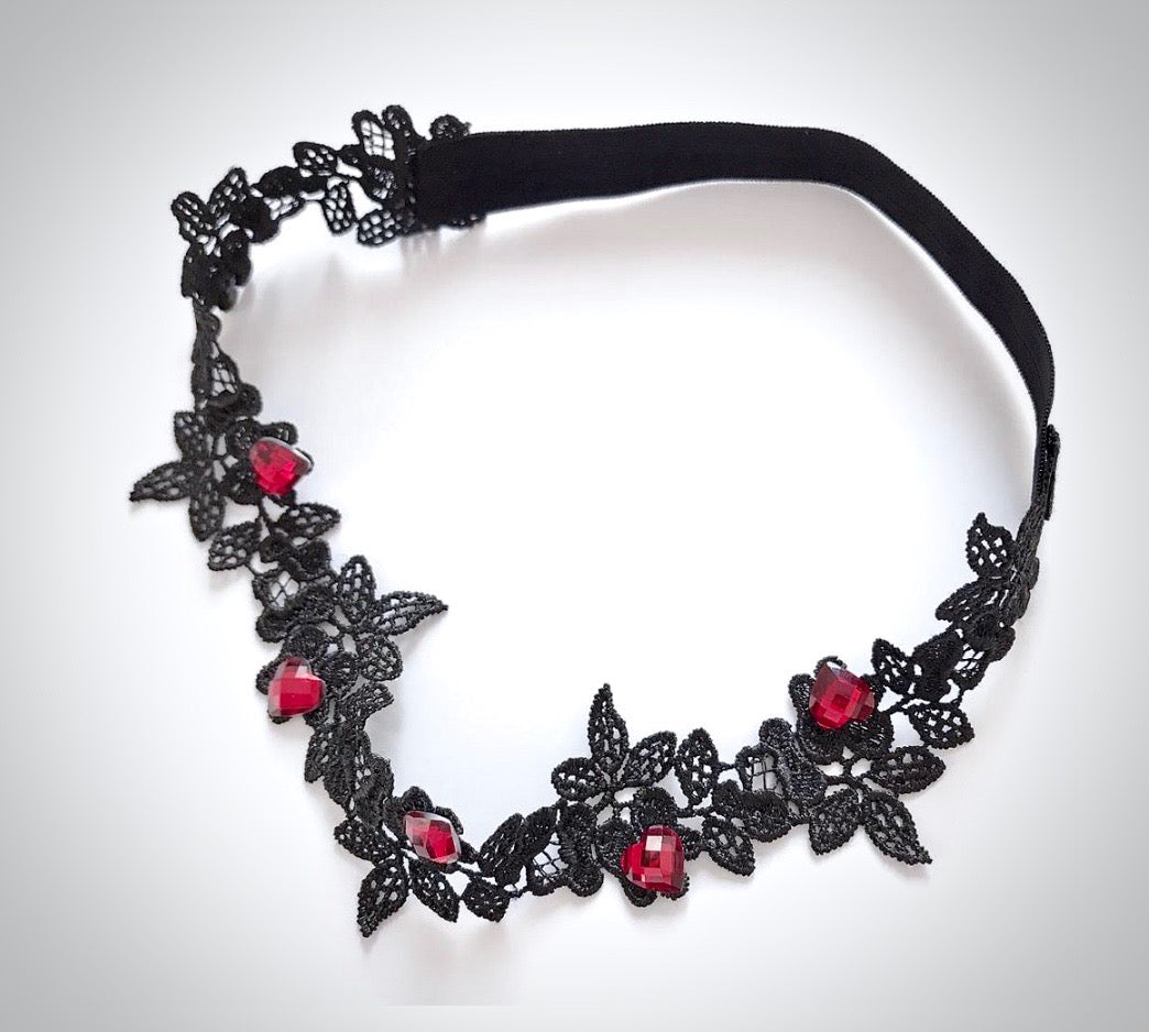 "Bridget" - Black and Burgundy Gothic Bridal Garter Set