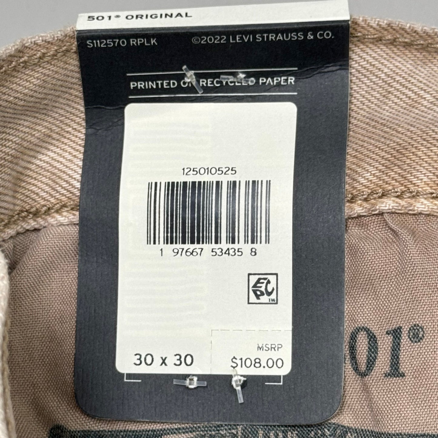 LEVIS 501 Original High Rise Straight Leg Jeans Women's Sz 30x30 Tan 125010525