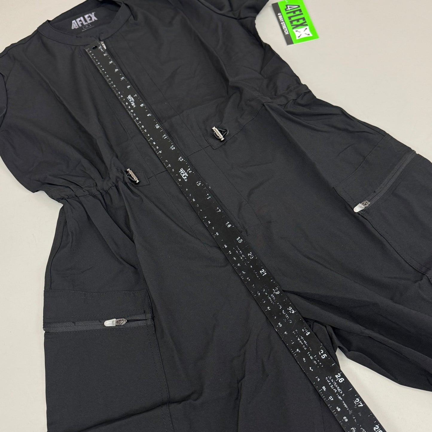 GREEN TOWN 4 Flex Scrubs Jumpsuit Cinch In Waist Women's Sz S Black GFX-023AST