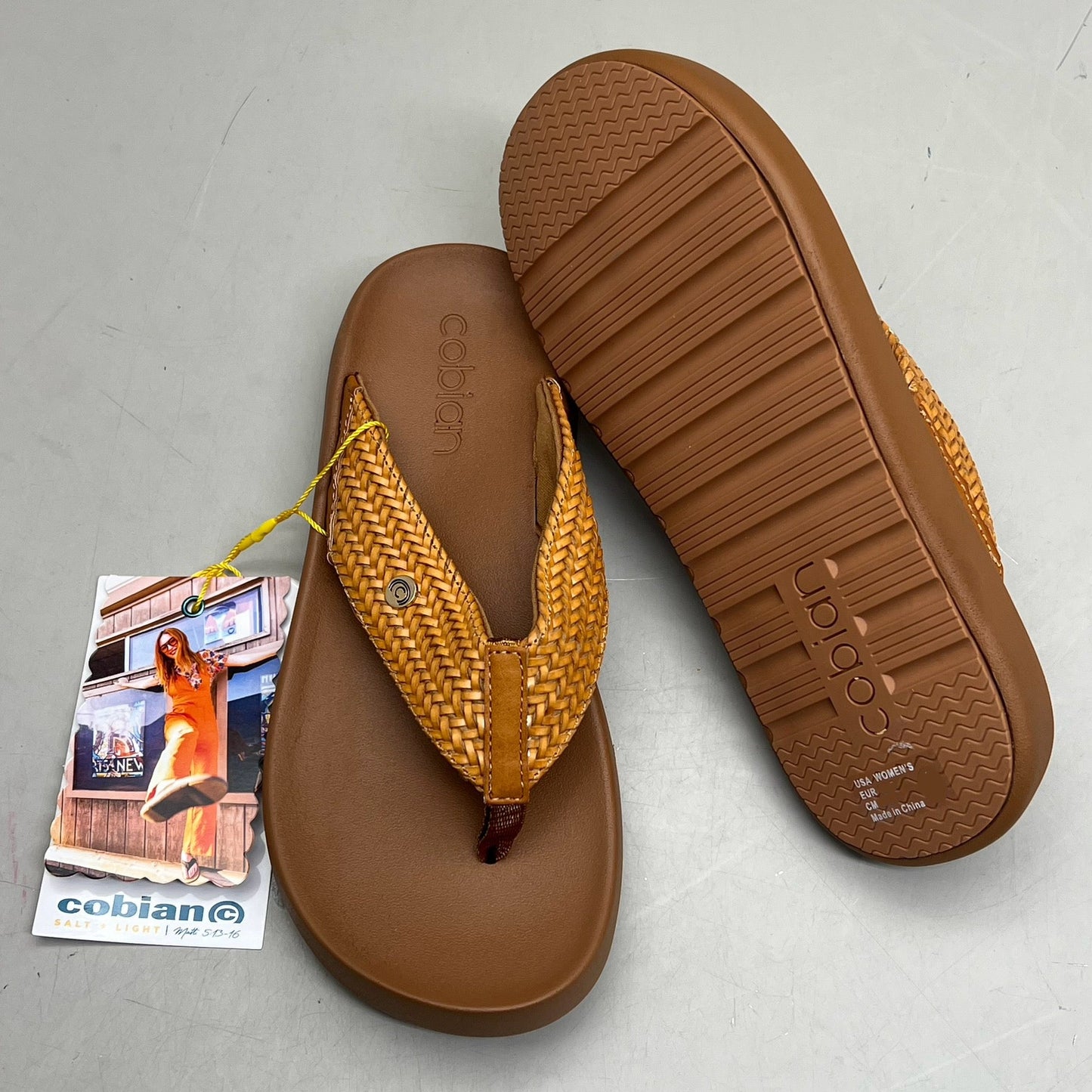 COBIAN Palmilla Braided Synthetic Leather Strap Sandals Women's Sz 6 EU 35.5 Tan PAL25-230-6