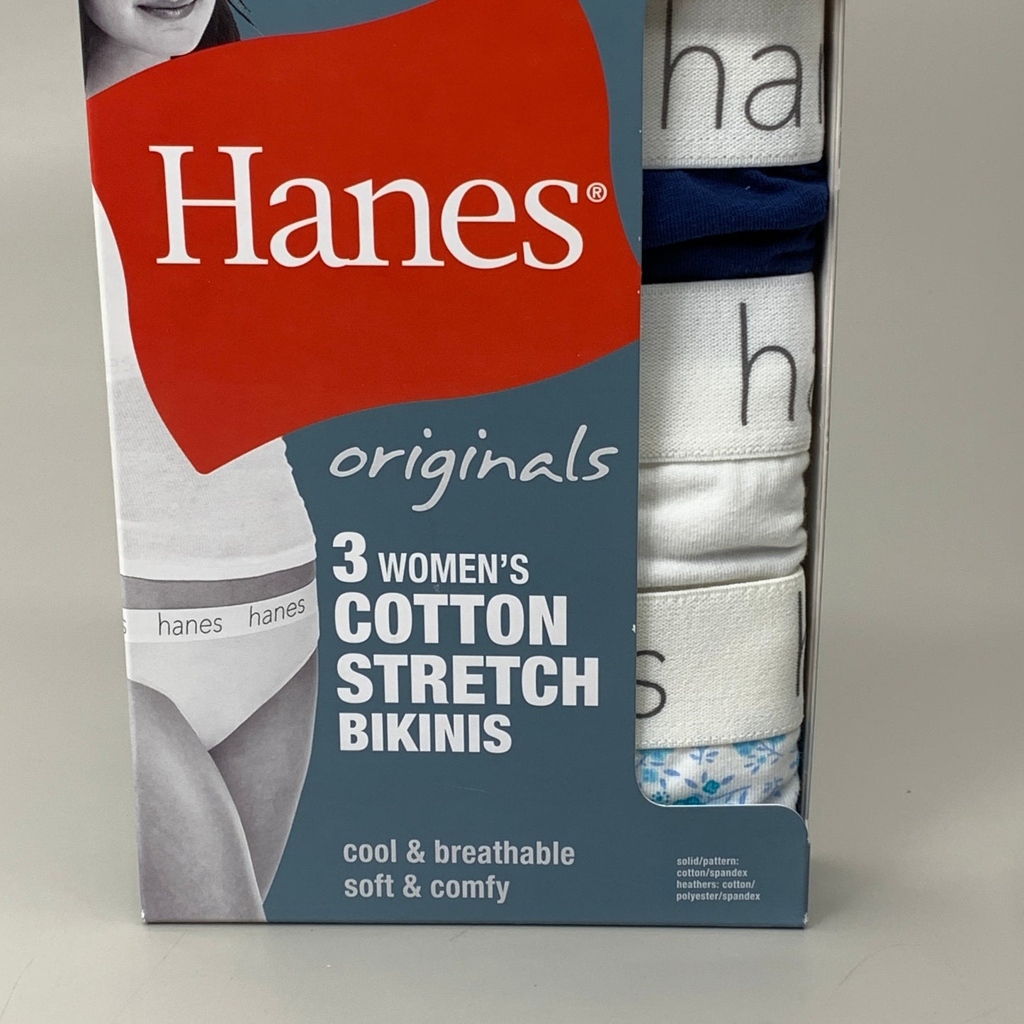 HANES 3 PACK!! Originals Women's Breathable Cotton Bikinis Underwear Sz 5/S Navy/White/Floral 45UOBK
