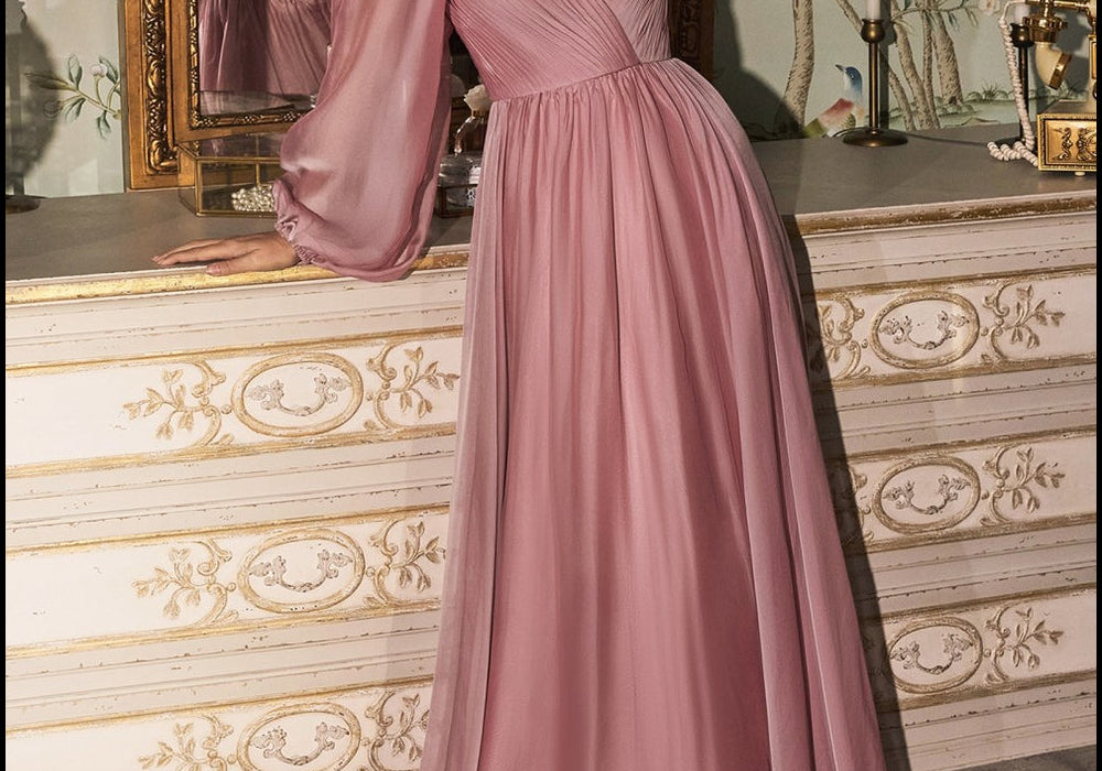 Cinderella Divine Women's Long Sleeve Chiffon Dress Special Occasion Amethyst Size S