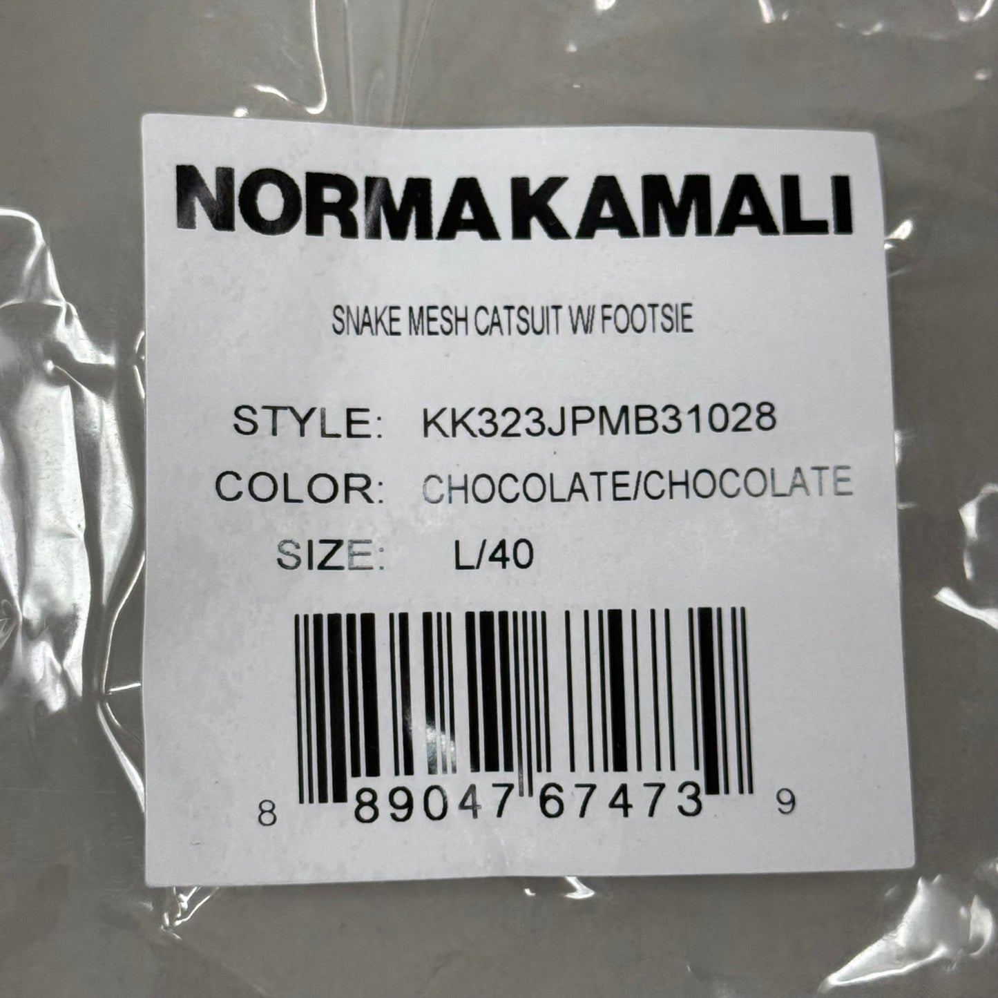 NORMA KAMALI One Shoulder Snake Mesh Catsuit Footsie Women's Sz L/40 Chocolate