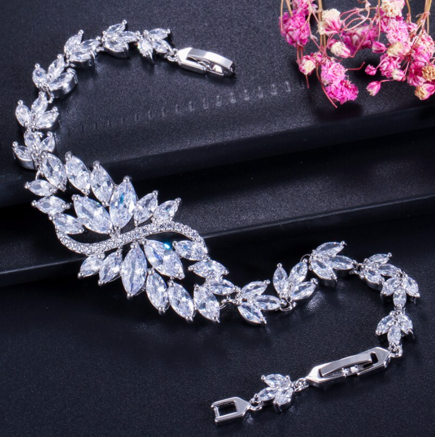 "Azalea" - Cubic Zirconia Bridal Bracelet and Earrings Set