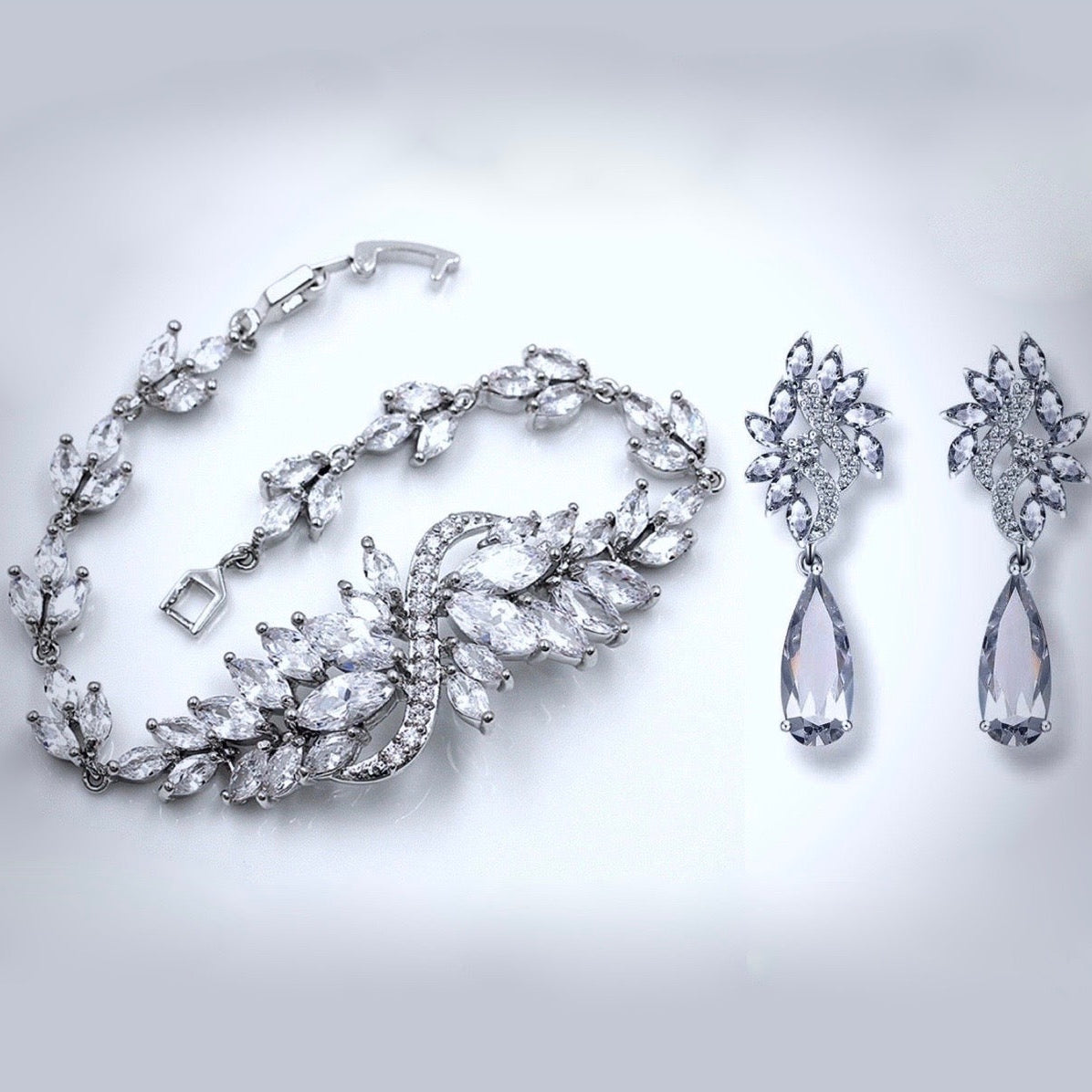 "Azalea" - Cubic Zirconia Bridal Bracelet and Earrings Set