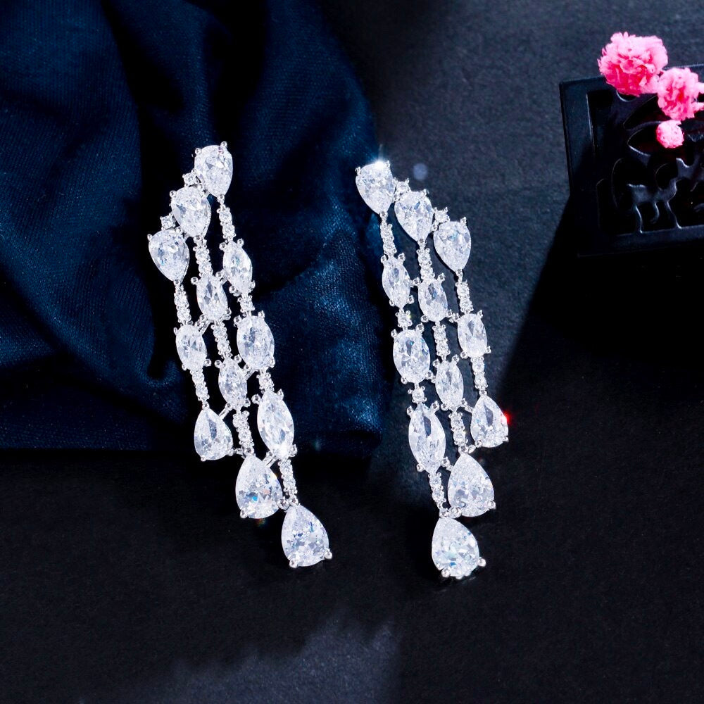 Ornella - Silver Cubic Zirconia Bridal Earrings