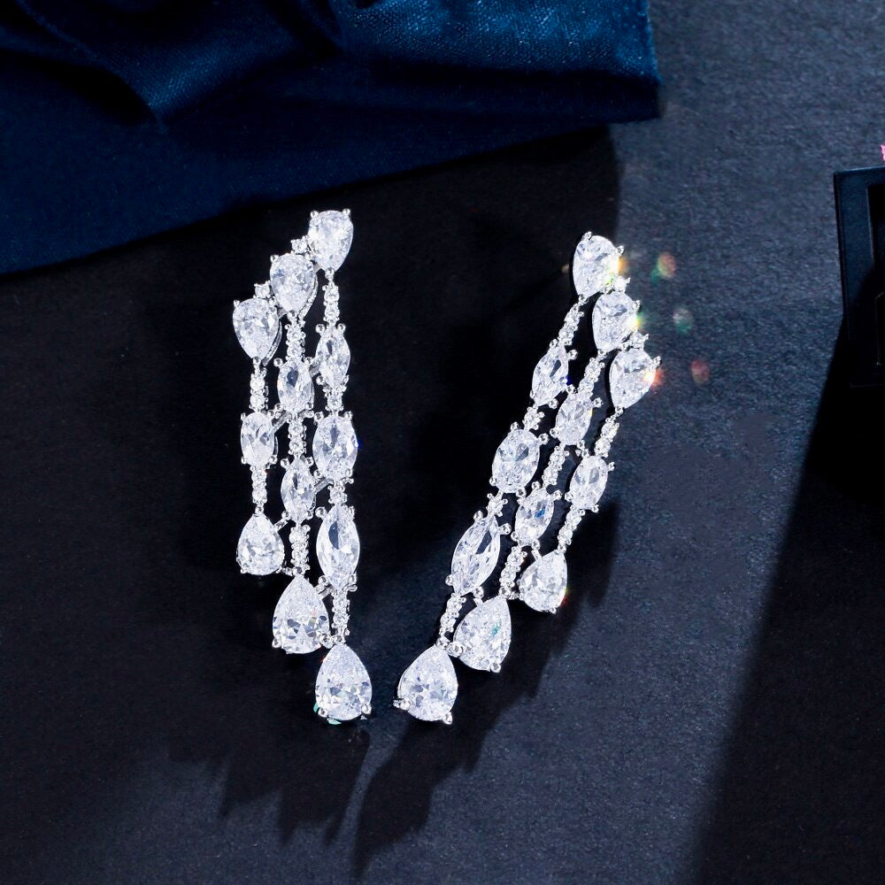 Ornella - Silver Cubic Zirconia Bridal Earrings