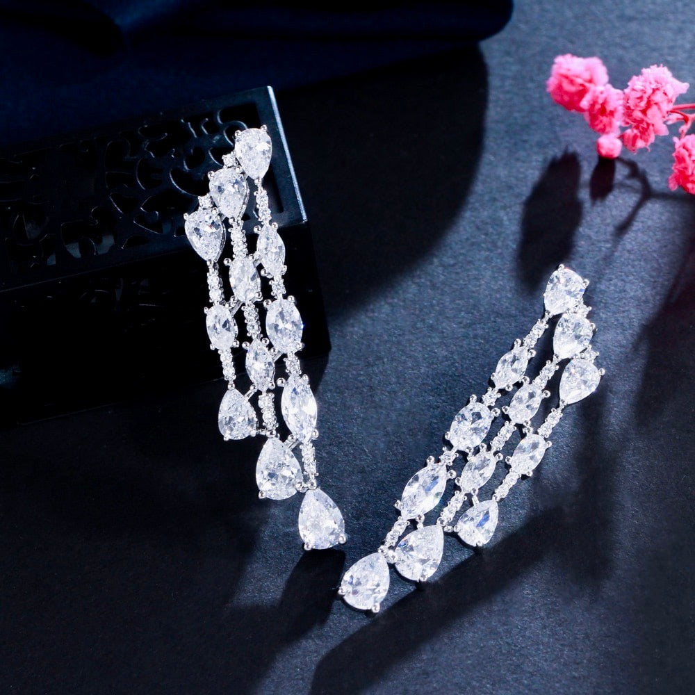 Ornella - Silver Cubic Zirconia Bridal Earrings