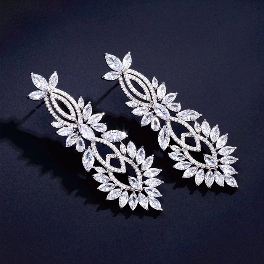 Giselle - Silver Cubic Zirconia Bridal Earrings